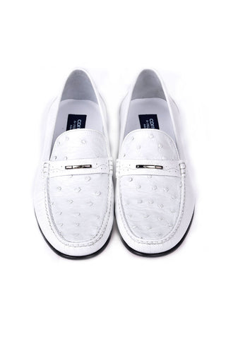 Corrente 3898Ost Ostrich & Leather Loafer - White-AmbrogioShoes