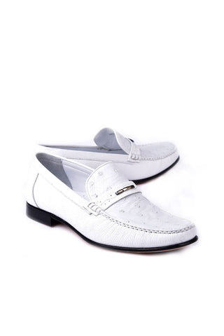 Corrente 3898Ost Ostrich & Leather Loafer - White-AmbrogioShoes