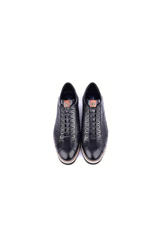 Corrente 4005 Ostrich Skin Sneaker - Black-AmbrogioShoes
