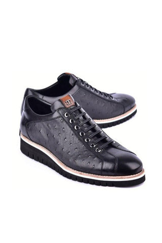 Corrente 4005 Ostrich Skin Sneaker - Black-AmbrogioShoes