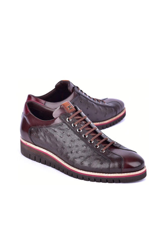 Corrente 4005 Ostrich Skin Sneaker - Brown-AmbrogioShoes