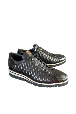 Corrente 4005 Quilted Leather Sneaker - Black-AmbrogioShoes