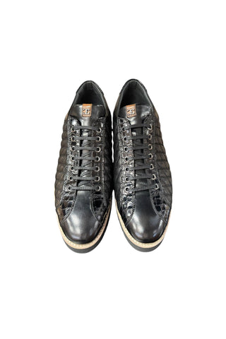 Corrente 4005 Quilted Leather Sneaker - Black-AmbrogioShoes