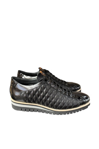 Corrente 4005 Quilted Leather Sneaker - Black-AmbrogioShoes