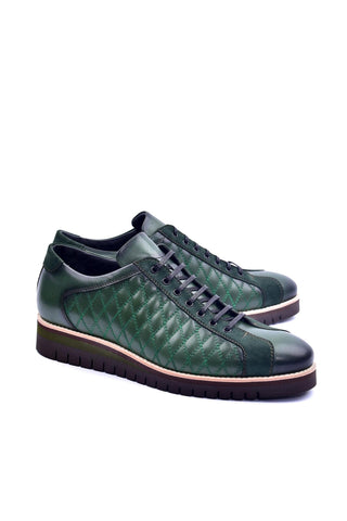 Corrente 4005 Quilted Leather Sneaker - Green-AmbrogioShoes