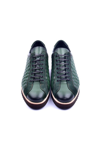 Corrente 4005 Quilted Leather Sneaker - Green-AmbrogioShoes