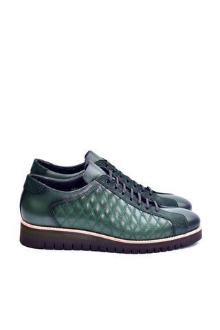 Corrente 4005 Quilted Leather Sneaker - Green-AmbrogioShoes