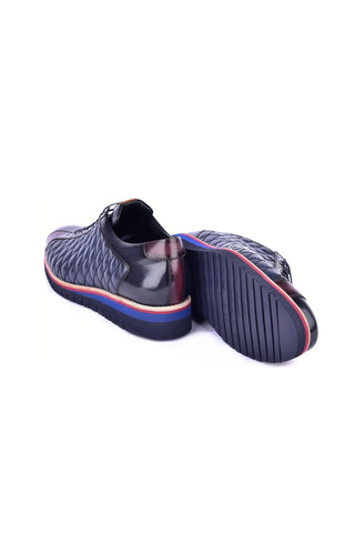Corrente 4005 Quilted Leather Sneaker - Navy & Burgundy-AmbrogioShoes