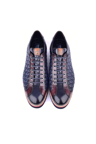 Corrente 4005 Quilted Leather Sneaker - Navy & Burgundy-AmbrogioShoes