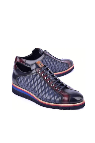 Corrente 4005 Quilted Leather Sneaker - Navy & Burgundy-AmbrogioShoes