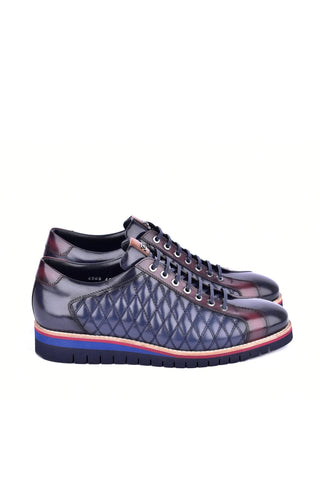 Corrente 4005 Quilted Leather Sneaker - Navy & Burgundy-AmbrogioShoes