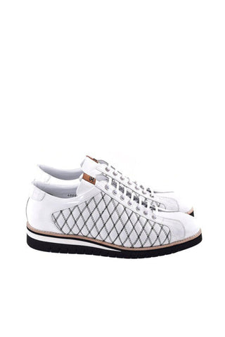 Corrente 4005 Quilted Leather Sneaker - White-AmbrogioShoes