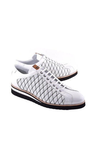 Corrente 4005 Quilted Leather Sneaker - White-AmbrogioShoes