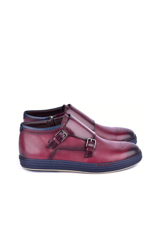 Corrente 4302 Leather Double Monk-Strap Sneaker - Burgundy-AmbrogioShoes