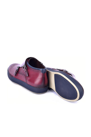 Corrente 4302 Leather Double Monk-Strap Sneaker - Burgundy-AmbrogioShoes