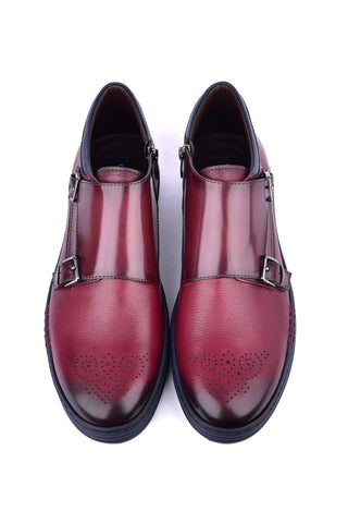Corrente 4302 Leather Double Monk-Strap Sneaker - Burgundy-AmbrogioShoes
