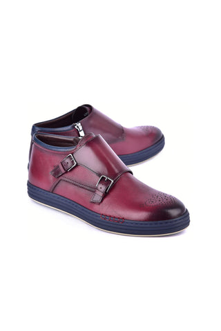 Corrente 4302 Leather Double Monk-Strap Sneaker - Burgundy-AmbrogioShoes
