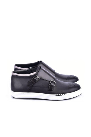 Corrente 4302 Leather Double Monk-Strap Sneaker - Gray-AmbrogioShoes
