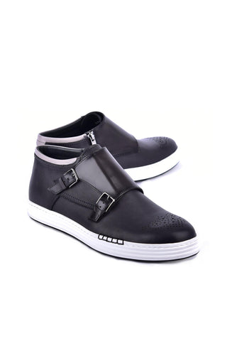 Corrente 4302 Leather Double Monk-Strap Sneaker - Gray-AmbrogioShoes