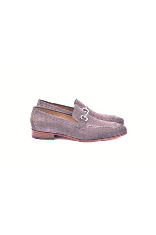 Corrente 4428C Embossed Suede Horse-Bit Loafer - Taupe-AmbrogioShoes