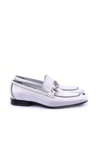 Corrente 4428D Leather Horse-Bit Loafer - White-AmbrogioShoes
