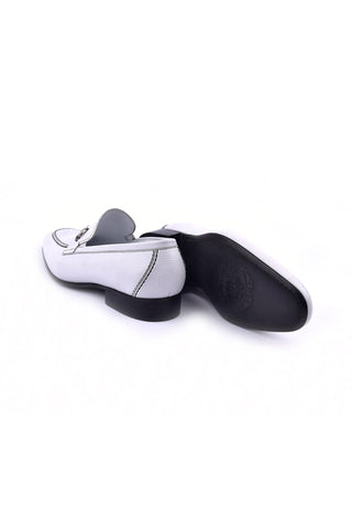 Corrente 4428D Leather Horse-Bit Loafer - White-AmbrogioShoes