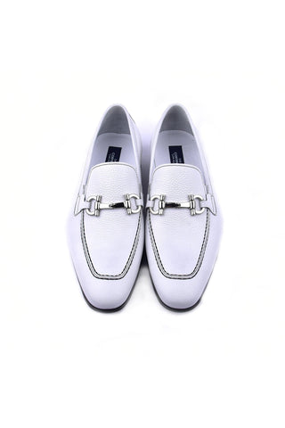 Corrente 4428D Leather Horse-Bit Loafer - White-AmbrogioShoes