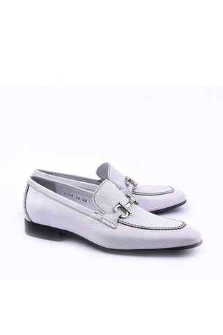 Corrente 4428D Leather Horse-Bit Loafer - White-AmbrogioShoes