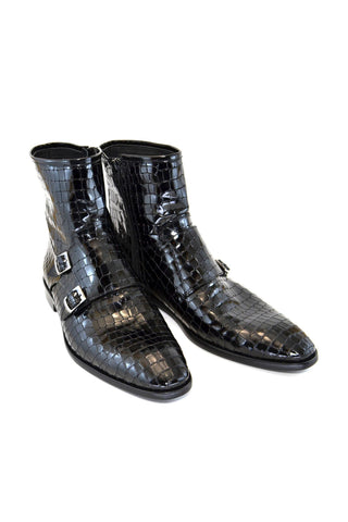 Corrente 4604 Leather Double Monk-Strap Boot - Black-AmbrogioShoes
