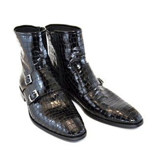 Corrente 4604 Leather Double Monk-Strap Boot - Black-AmbrogioShoes