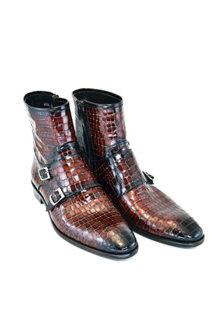 Corrente 4604 Leather Double Monk-Strap Boot - Dark Tan-AmbrogioShoes
