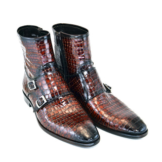 Corrente 4604 Leather Double Monk-Strap Boot - Dark Tan-AmbrogioShoes