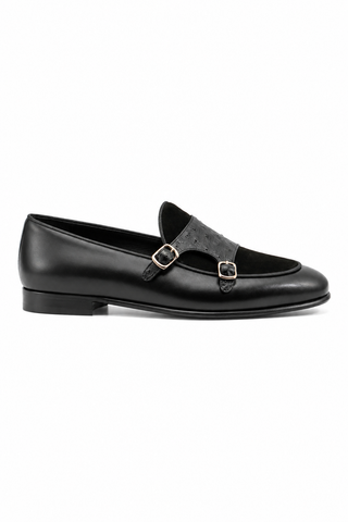 Corrente 4661 Multi Material Double Monk-Strap Loafer - Black-AmbrogioShoes