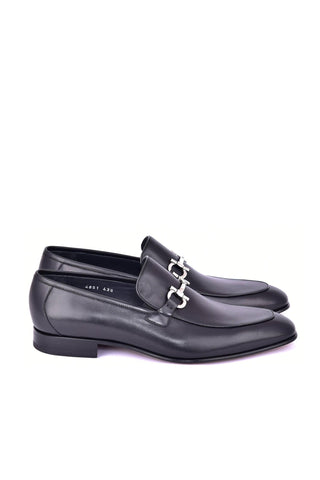 Corrente 4851 Leather Horse-Bit Loafer - Black-AmbrogioShoes