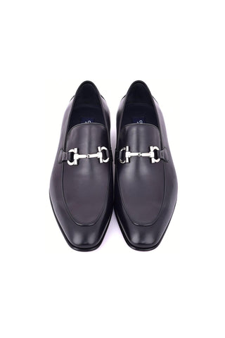 Corrente 4851 Leather Horse-Bit Loafer - Black-AmbrogioShoes