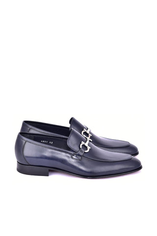 Corrente 4851 Leather Horse-Bit Loafer - Navy-AmbrogioShoes