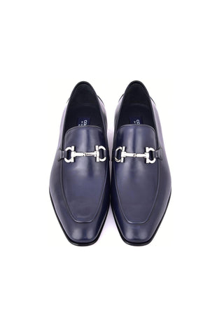 Corrente 4851 Leather Horse-Bit Loafer - Navy-AmbrogioShoes