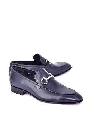 Corrente 4851 Leather Horse-Bit Loafer - Navy-AmbrogioShoes