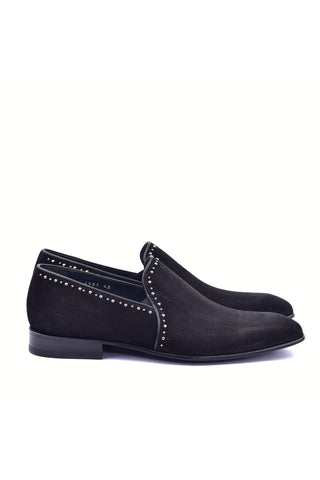 Corrente 4981S Suede Studded Loafer - Black-AmbrogioShoes