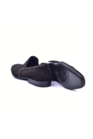 Corrente 4981S Suede Studded Loafer - Black-AmbrogioShoes