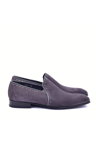 Corrente 4981S Suede Studded Loafer - Gray-AmbrogioShoes