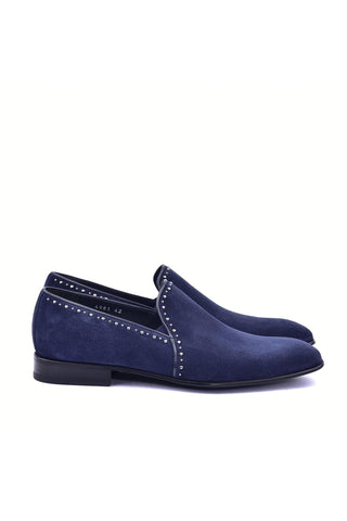 Corrente 4981S Suede Studded Loafer - Navy-AmbrogioShoes