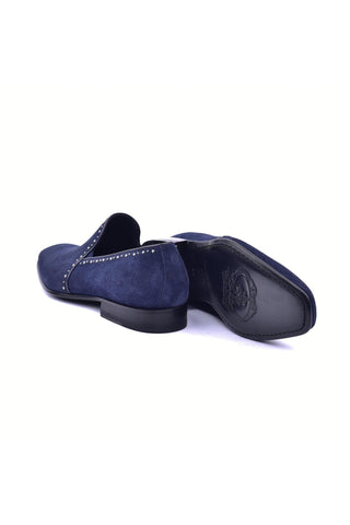 Corrente 4981S Suede Studded Loafer - Navy-AmbrogioShoes