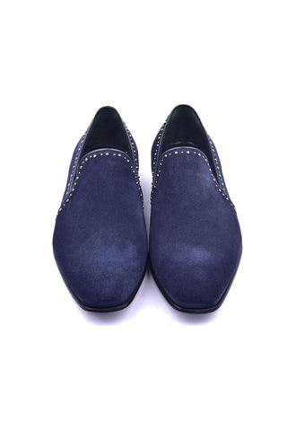 Corrente 4981S Suede Studded Loafer - Navy-AmbrogioShoes