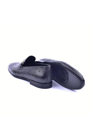 Corrente 5405 Ostrich Horse-Bit Loafer - Black-AmbrogioShoes