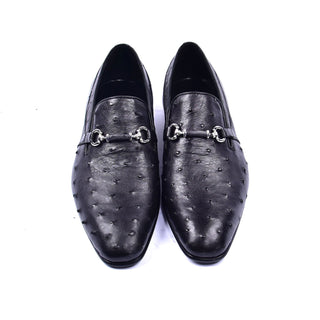 Corrente 5405 Ostrich Horse-Bit Loafer - Black-AmbrogioShoes