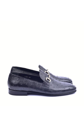 Corrente 5405 Ostrich Horse-Bit Loafer - Black-AmbrogioShoes