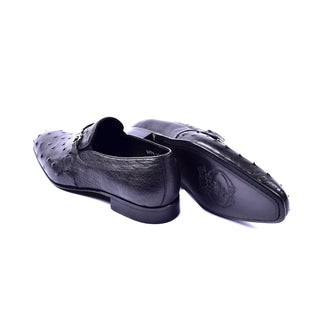 Corrente 5405 Ostrich Horse-Bit Loafer - Black-AmbrogioShoes