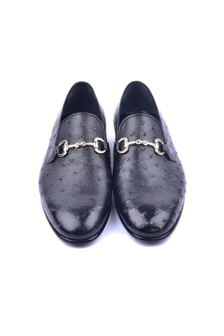 Corrente 5405 Ostrich Horse-Bit Loafer - Black-AmbrogioShoes