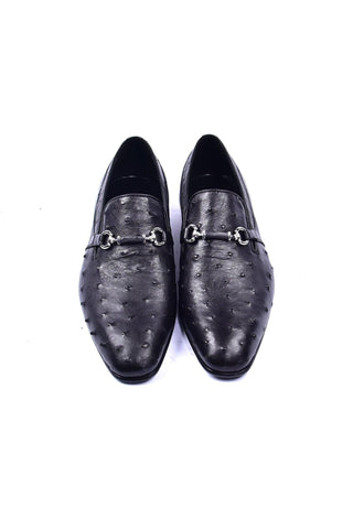 Corrente 5405 Ostrich Horse-Bit Loafer - Black-AmbrogioShoes